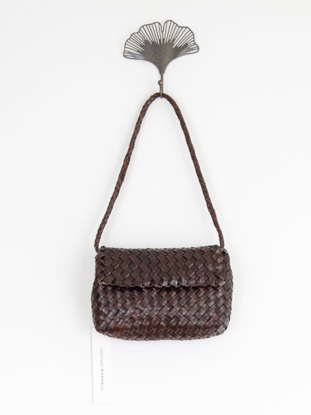 Loeffler Randall Billie Woven Leather Shoulder Bag Chocolate NWT - Picture 2 of 9